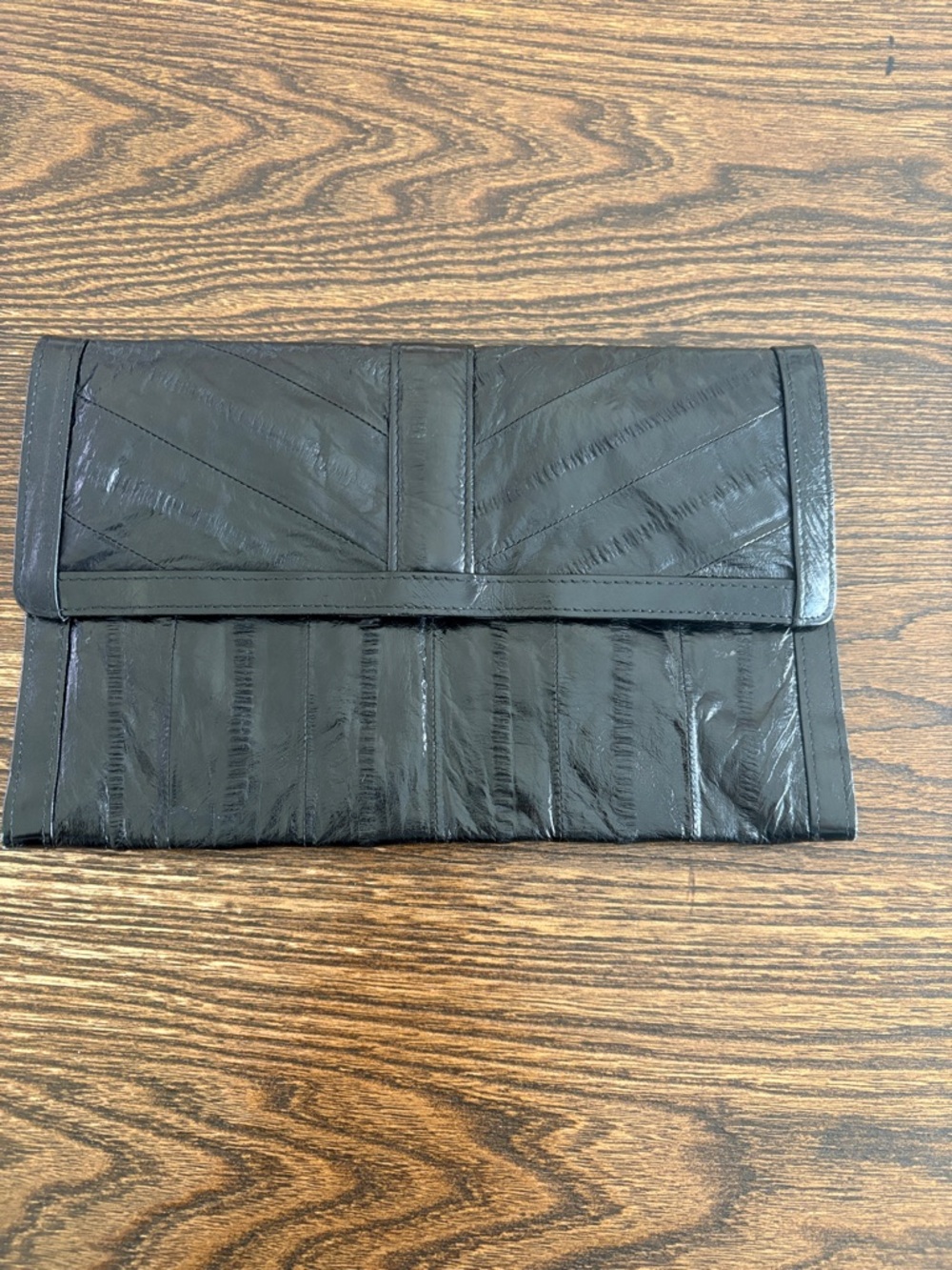 Vintage Eel Skin Black Textured Clutch Bag